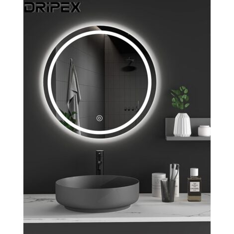 Miroir Rond 60 X 60cm - Design Décoration LED Touche Tactile - Anti-buée Lumière Blanche Froide - Chambre à Coucher,Salon,salle De Bain