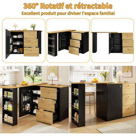 Table de bar extensible 138-204cm,Table haute de bistrot,3 Tiroirs ...