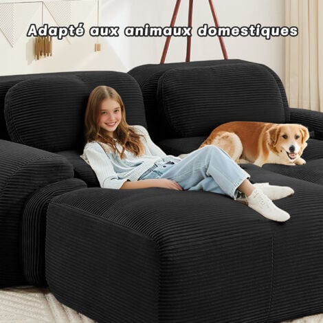 Canapé 2 Places Beige Velours Côtelé 208cm - Modulaire Accoudoirs Incurvés Base Antidérapante Haute Élasticité - Salon Chambre Home Cinéma | Leroy Merlin