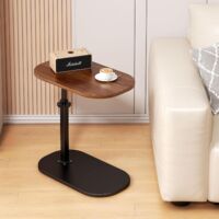 Table D’appoint En C Réglable – Double Plateau Pivotant, Hauteur 55-85 Cm, Pour Canapé/lit