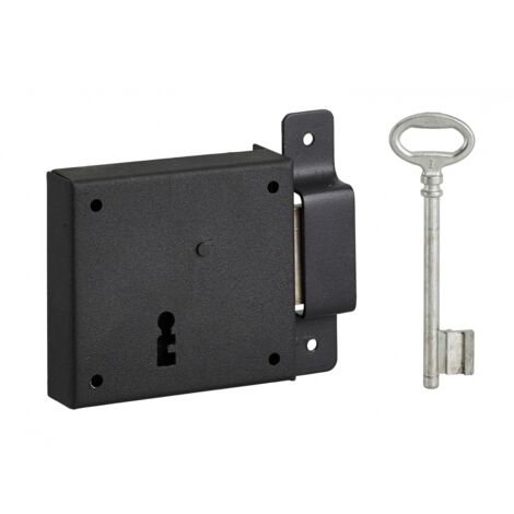Serratura orizzontale con chiave per porta di cantina, solo catenaccio, destra, asse 50mm, 85x76mm, nero, 1 chiave - THIRARD