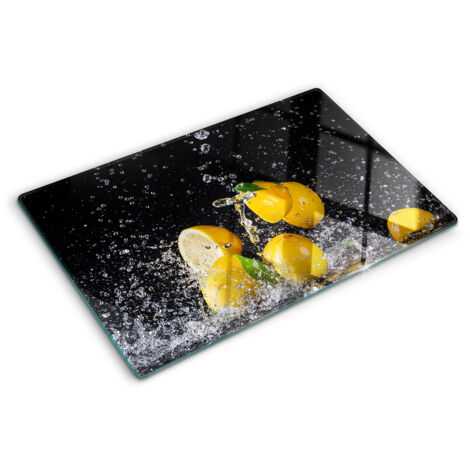 Glasschneideplatten - Schneidebrett aus Glas - Herdabdeckplatten - Gehärtetes Glas – 80x52 cm - Zitronen und Wasser