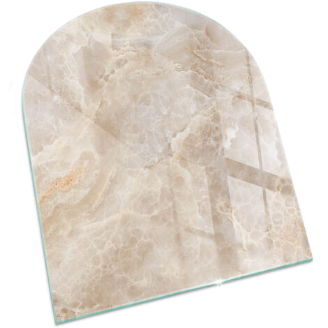 Modernes Kaminaccessoire Funkenschutzplatte für Kamin Hitzeschutz Schutzplatte Hartglas Dekorative Glasbodenplatte Natursteinmuster 80x70 cm