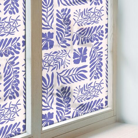 Klebefolie 50x116 cm PVC Sichtschutz Fenster Dekorativ Dekorfolie Blickdicht Selbstklebend Folie für Badezimmer Schlafzimmer Milchglas Pflanzenmuster (1/5)