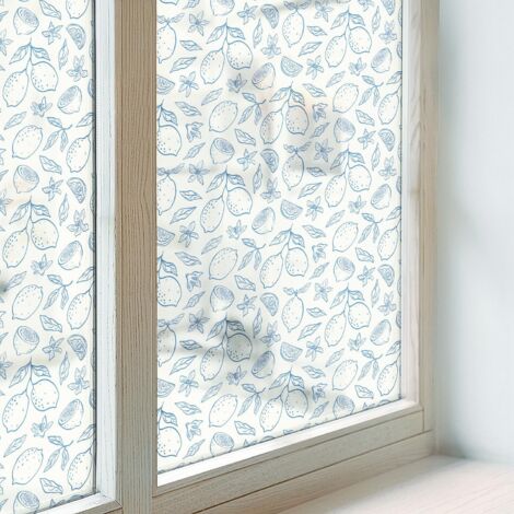Sichtschutzfolie 200x146 cm Sichtschutz Fenster Dekorativ Blickdicht Selbstklebend Folie für Badezimmer Schlafzimmer Milchglas Zitronenmuster