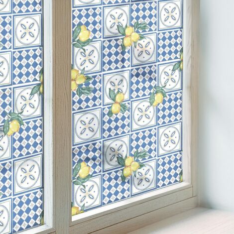 Klebefolie 50x146 cm PVC Sichtschutz Fenster Dekorativ Dekorfolie Blickdicht Selbstklebend Folie für Badezimmer Schlafzimmer Milchglas Zitronenmuster (1/5)