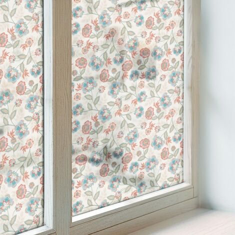 Fensterfolie 200x116 cm Milchglas Blickdicht Folie für Badezimmer Schlafzimmer Dekorfolie PVC Dekorativ Selbstklebend Sichtschutz Fenster Blumenmuster