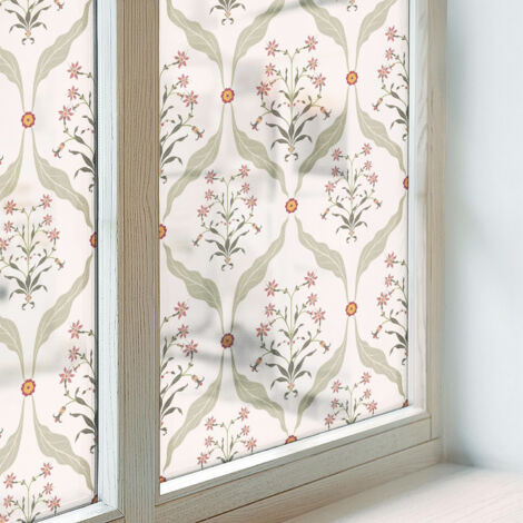 Klebefolie 50x100 cm Dekorativ Folie für Badezimmer Schlafzimmer Milchglas Selbstklebend Sichtschutz Fenster Dekorfolie Blickdicht PVC Blumenmuster