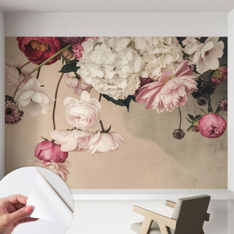 Fototapete Selbstklebend - Büro Wandgestaltung - Wanddekoration Wohnzimmer Romantische Blumen 152x104 cm (1/5)