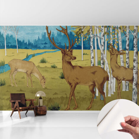Selbstklebend Tapete modern Wohnzimmer - Wanddekoration - einfach anzubringen Waldharmonie 416x254 cm (1/5)