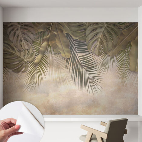 Tapete Selbstklebend - abwaschbar - trendige Wanddeko - elegant Fototapete Tropische Blätter 152x104 cm (1/5)