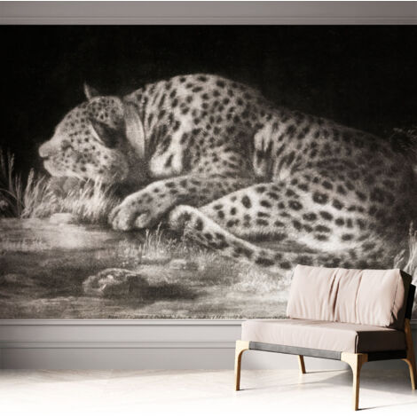 Fototapete Selbstklebend - Wanddekoration - Wandfolie - 3D Tapete Wand - Wohnungsdeko Ruhender Leopard 312x219 cm (1/5)