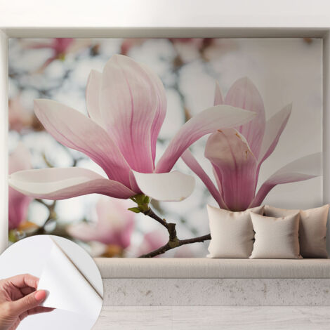 Selbstklebende Tapete modern Wohnzimmer - Wanddeko Schlafzimmer - Tapete mit Motiv Magnolienblüten 208x146 cm