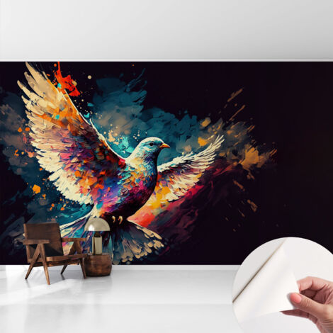 Fototapete Selbstklebend - Wanddekoration - Wandfolie - 3D Tapete Wand - Wohnungsdeko Bunter Vogel 416x254 cm