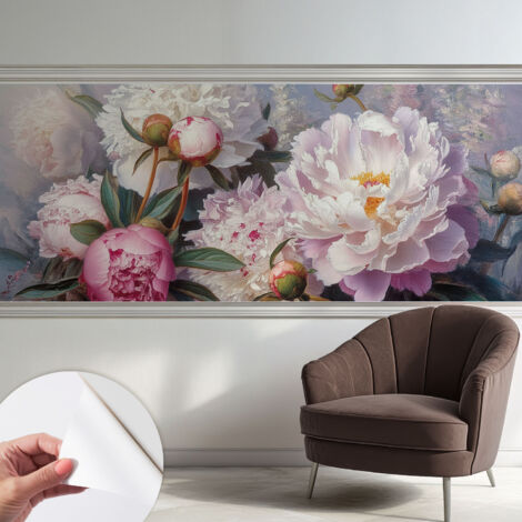 Selbstklebende Tapete - Wanddekoration Wohnzimmer - Tapete Schlafzimmer Pfingstrosenstrauß 250x104 cm (1/5)