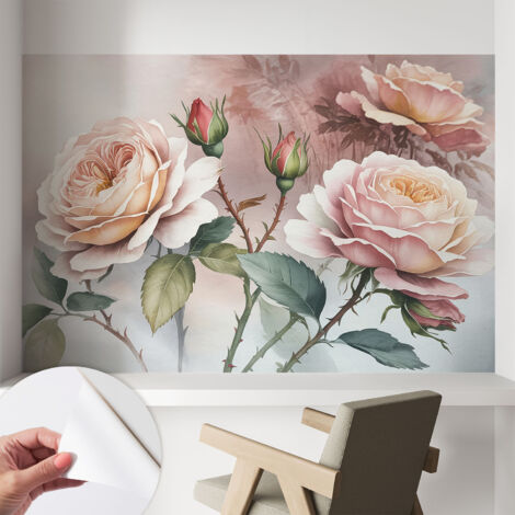 Tapete Selbstklebend - Fototapete mit Motiv - Wandtapete modern - Wandgestaltung Pastellfarbene Rosen 104x70 cm (1/5)