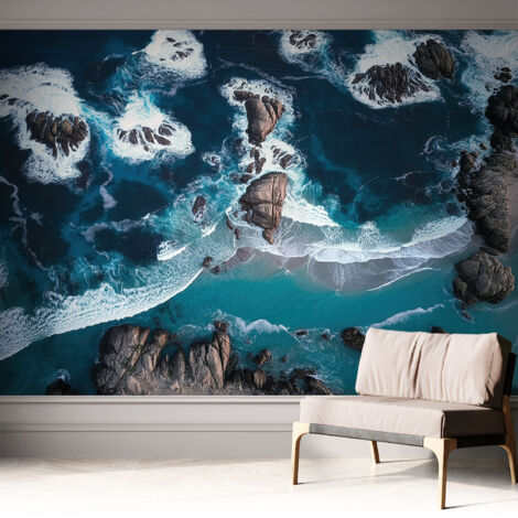 Selbstklebend Tapete modern - Wanddeko für Küche - Klebefolie Wand - luxus Look Ozeanische Wellen 312x219 cm (1/5)