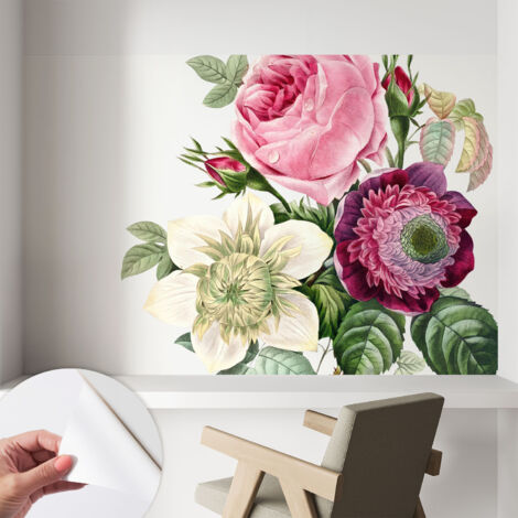 Selbstklebende Tapete modern Wohnzimmer - Wanddeko Schlafzimmer - Tapete mit Motiv Blumenstrauß 104x70 cm