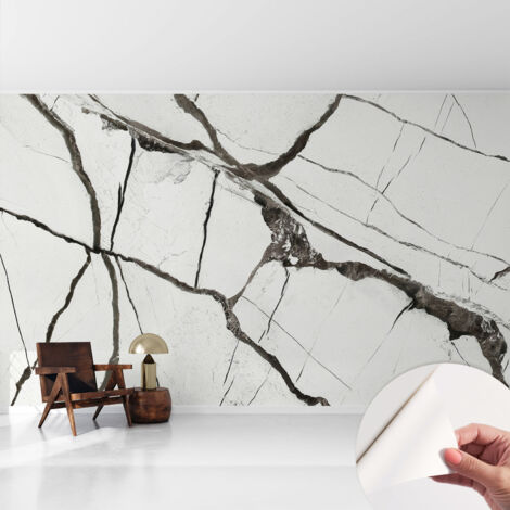 Tapete Selbstklebend - Wandtapete modern - Tapete mit Motiv - Tapete Schlafzimmer Marmorierte Risse 416x254 cm (1/5)
