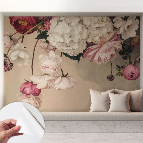Fototapete Selbstklebend - Büro Wandgestaltung - Wanddekoration Wohnzimmer Romantische Blumen 208x146 cm (1/5)