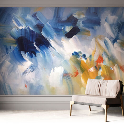Selbstklebend Tapete modern - Wanddeko für Küche - Klebefolie Wand - luxus Look Farbenfrohe Pinselstriche 312x219 cm (1/5)