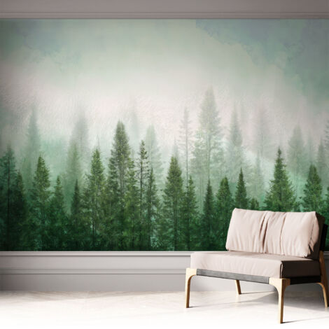 Selbstklebende Tapete modern Wohnzimmer - Wanddeko Schlafzimmer - Tapete mit Motiv Wolf im Wald 312x219 cm (1/5)