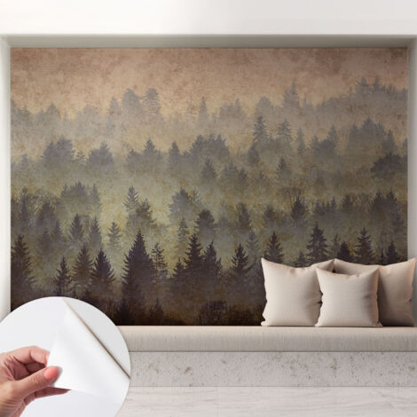 Tapete Selbstklebend - Wandtapete modern - Tapete mit Motiv - Tapete Schlafzimmer Waldnebel 208x146 cm (1/5)