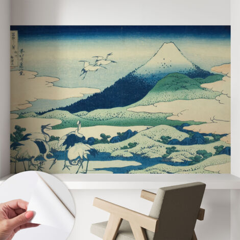 Fototapete Selbstklebend - Wandtattoo - leicht anzubringen - Wandverkleidung Kraniche und Berge 104x70 cm (1/5)