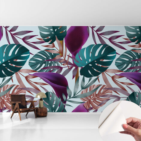 Selbstklebend Tapete - Wandgestaltung - Tapete Wohnzimmer - Flur Eingangsbereich Tropische Komposition 416x254 cm