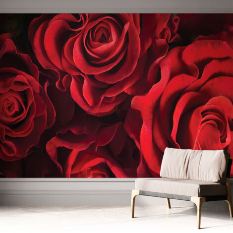 Tapete Selbstklebend - Wandtapete modern - Tapete mit Motiv - Tapete Schlafzimmer Rote Rosen 312x219 cm (1/5)