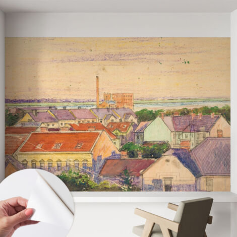 Tapete Selbstklebend - abwaschbar - Tapete mit Motiv - trendige Wanddeko - elegant Fototapete Stadthäuser 152x104 cm (1/5)