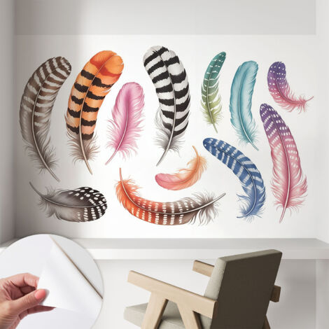 Fototapete Selbstklebend - Wandtattoo - leicht anzubringen - Wandverkleidung Pastellfarbene Federn 104x70 cm (1/5)
