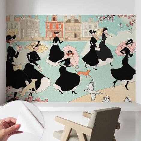 Fototapete Selbstklebend - trendige Wanddeko - Schlafzimmer - Wohnzimmer Spazierende Frauen 104x70 cm