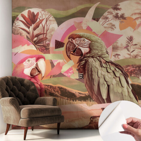 Fototapete Selbstklebend - Büro Wandgestaltung - Wanddekoration Wohnzimmer Tropische Vögel 250x250 cm (1/5)