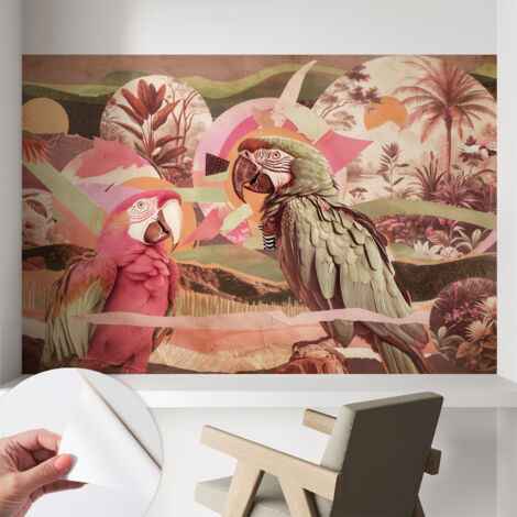 Tapete Selbstklebend - Wandtapete modern - Tapete mit Motiv - Tapete Schlafzimmer Tropische Vögel 104x70 cm