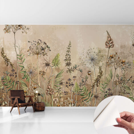 Tapete Selbstklebend - abwaschbar - Tapete mit Motiv - trendige Wanddeko - elegant Fototapete Rustikale Blumen 416x254 cm (1/5)
