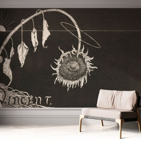 Selbstklebende Tapete - Wanddekoration Wohnzimmer - Tapete Schlafzimmer Nostalgische Sonnenblume 312x219 cm (1/5)