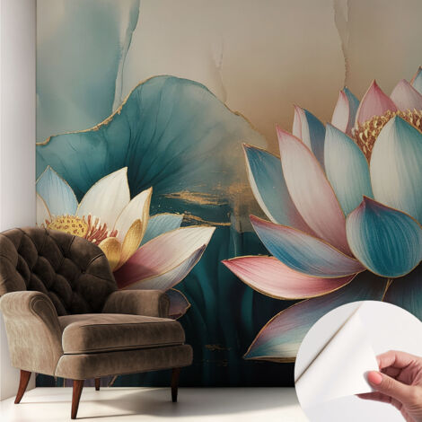 Selbstklebend Tapete modern - Wanddeko für Küche - Klebefolie Wand - luxus Look Lotusblumen der Harmonie 250x250 cm (1/5)