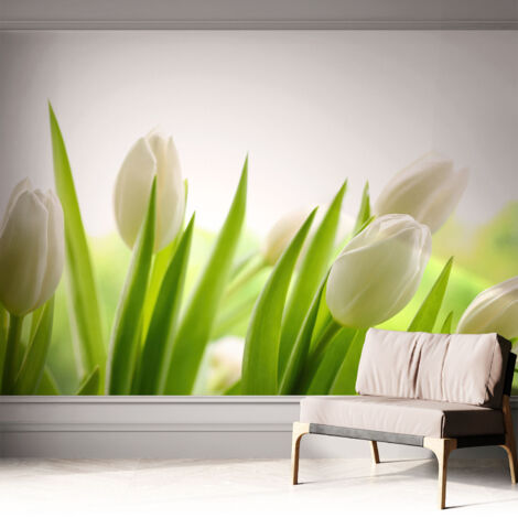 Selbstklebend Tapete modern - Wanddeko für Küche - Klebefolie Wand - luxus Look Weiße Tulpen 312x219 cm (1/5)