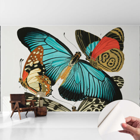 Fototapete Selbstklebend - Wanddekoration - Wandfolie - 3D Tapete Wand - Wohnungsdeko Bunte Schmetterlinge 416x254 cm (1/5)