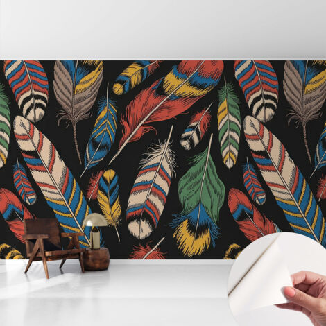 Tapete Selbstklebend - Fototapete mit Motiv - Wandtapete modern - Wandgestaltung Bunte Federn 416x254 cm (1/5)