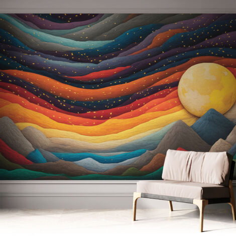 Tapete Selbstklebend - modernes Design - Wohnungsdeko - geruchslos - langlebig Bunte Berge 312x219 cm (1/5)