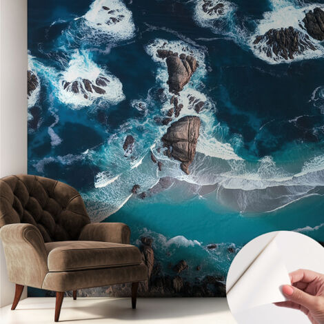 Selbstklebend Tapete modern - Wanddeko für Küche - Klebefolie Wand - luxus Look Ozeanische Wellen 250x250 cm (1/5)