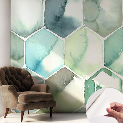 Tapete Selbstklebend - Fototapete mit Motiv - Wandtapete modern - Wandgestaltung Pastellfarbene Sechsecke 250x250 cm (1/5)