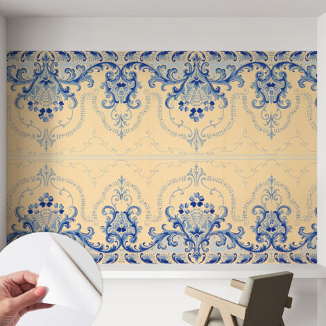 Tapete Selbstklebend - abwaschbar - Tapete mit Motiv - trendige Wanddeko - elegant Fototapete  Blaue Ornamente 152x104 cm (1/5)