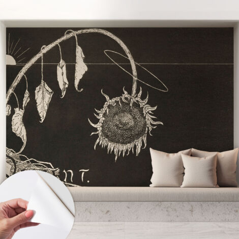 Selbstklebende Tapete - Wanddekoration Wohnzimmer - Tapete Schlafzimmer Nostalgische Sonnenblume 208x146 cm (1/5)