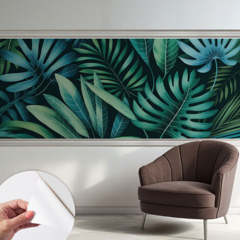 Fototapete Selbstklebend - trendige Wanddeko - Schlafzimmer - Wohnzimmer Tropische Blätter 250x104 cm (1/5)