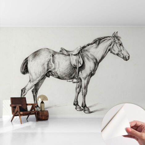Tapete Selbstklebend - Wandtapete modern - Tapete mit Motiv - Tapete Schlafzimmer Pferdeskizze 416x254 cm (1/5)
