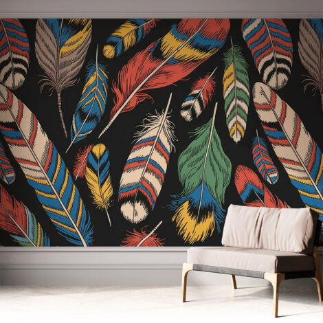 Tapete Selbstklebend - Fototapete mit Motiv - Wandtapete modern - Wandgestaltung Bunte Federn 312x219 cm (1/5)