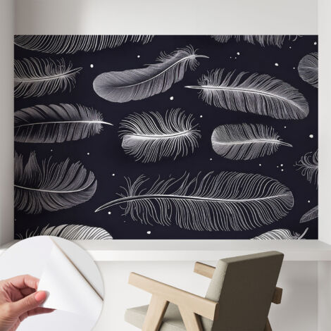 Tapete Selbstklebend - Wandtapete modern - Tapete mit Motiv - Tapete Schlafzimmer Zarte Federn 104x70 cm (1/5)